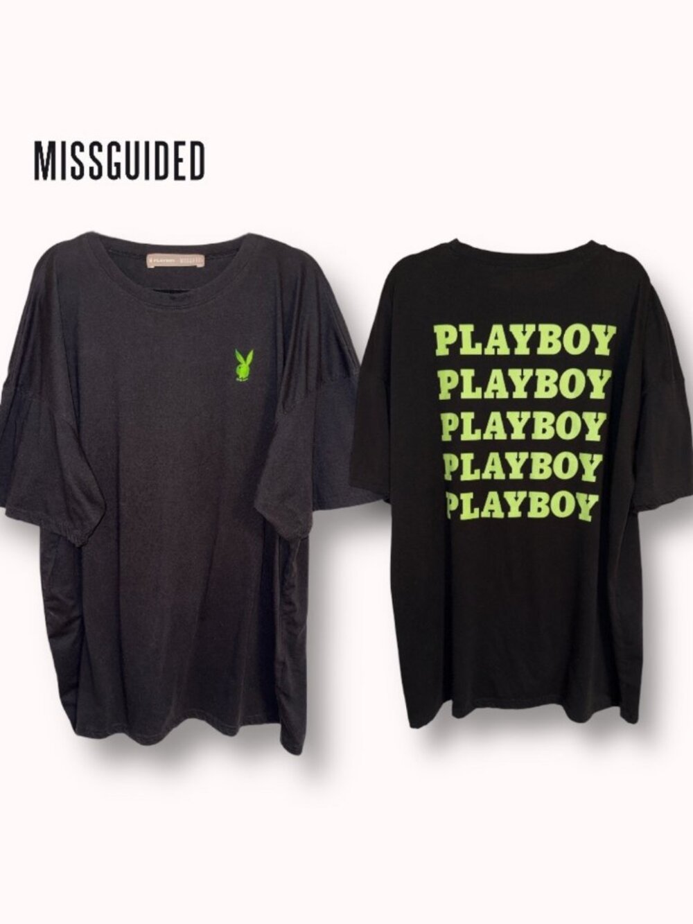 Playboy x Missguided Black Extreme Oversized T Shirt Dress